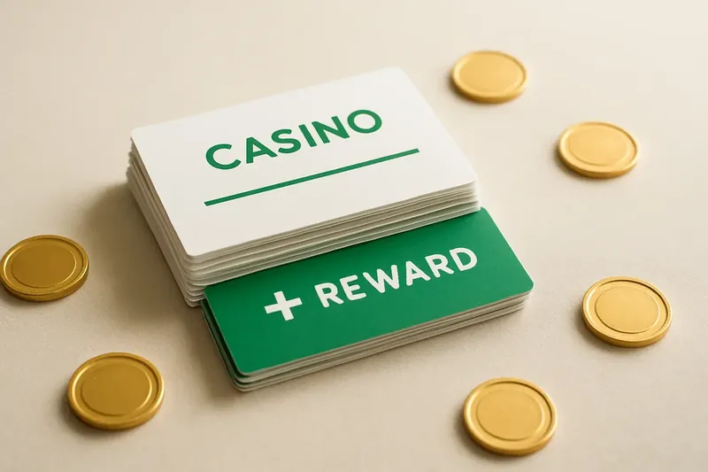 Stack of casino bonus vouchers and reward cards with gold coins